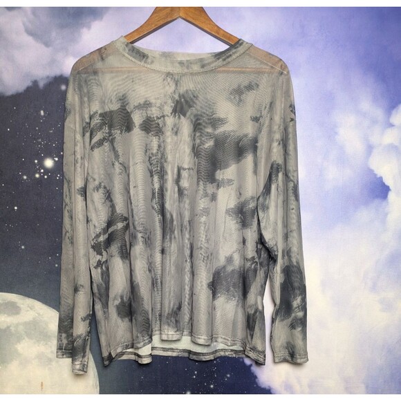 Sheer Gray Black Tie Dye Mesh Top Size Medium Grunge Y2K Goth Layering Punk - Picture 1 of 6